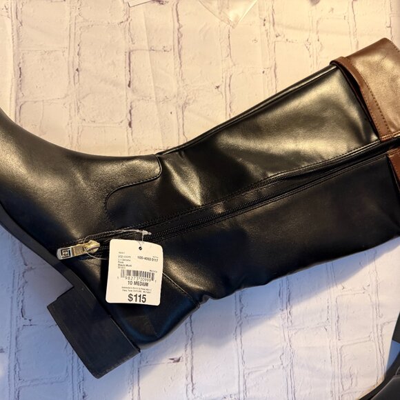 ✨✨Liz Claiborne Riding Boot Knee High Heel Black Brown Gold 10 NWT - Picture 6 of 8